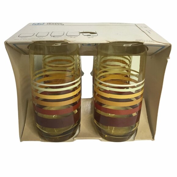 ANCHOR HOCKING Vintage Striped Cooler Iced Tea Glasses Set of 4 NOS Box USA 16oz - Picture 5 of 9